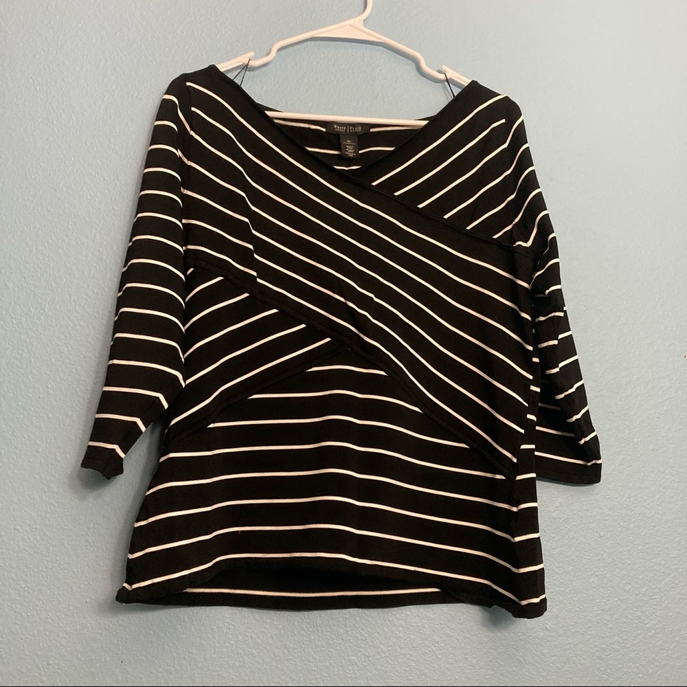 White House|Black Market Cross Compression Blouse - Black/White - XL